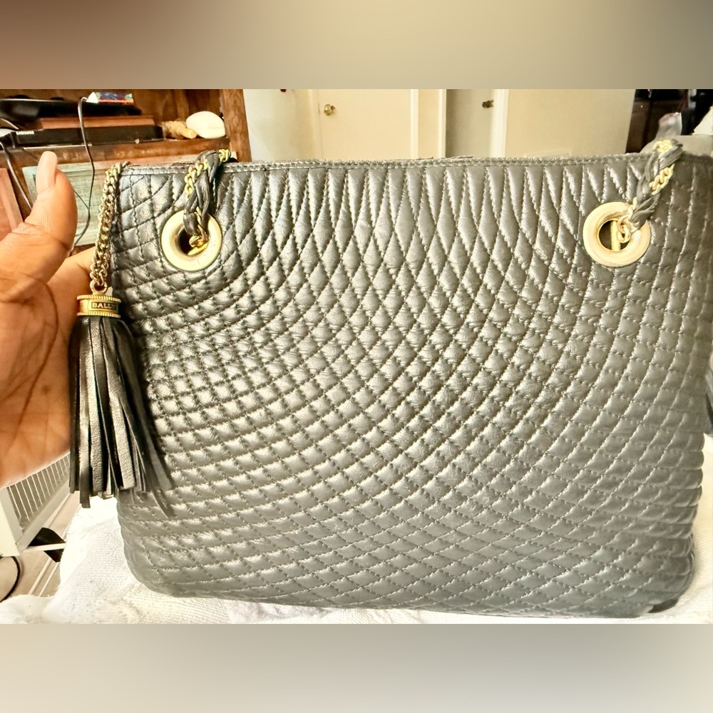 Bally Black Quilted Tote Bag with Gold Accents - Picture 8 of 12